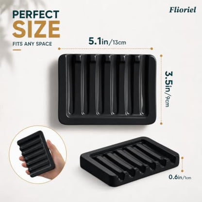 Ceramic Soap Dish Self Draining Soap Holder Bathroom Sink | Black Porcelain Soap Tray Self Draining Keeps Soap Dry Anti Slip Silicone Pads Easy Clean Modern Minimalist Bathroom Shower - color: 02.black