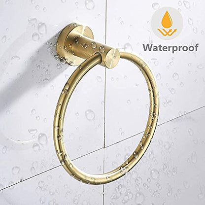 Gold Bathroom Hardware, Toilet Paper Holder Towel Ring and Robe Hook Brushed Gold Bathroom Accessories Set Wall Mount 3 Pieces Stainless Steel1