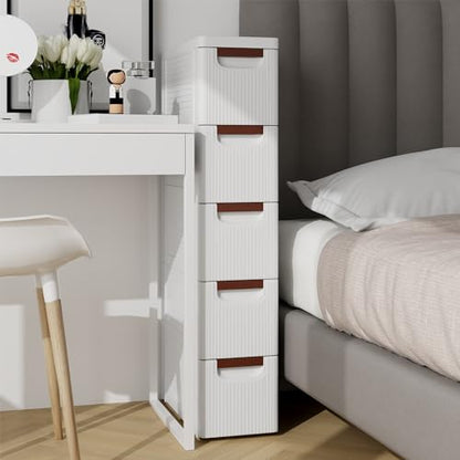 MAT EXPERT Narrow Storage Drawers, Slim Rolling Drawer Cart with Universal Wheels, Convenient Handles, Storage Organizer Utility Cart for Bedroom, Living Room, Bathroom, Kitchen (5 Drawer) - size: 5 Drawer