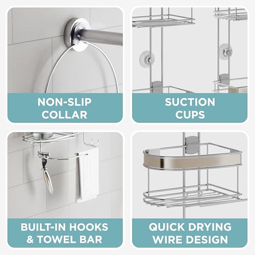 Zenna Home Expanding Shower Caddy, Rust-Resistant, Chrome with Brushed Accents - color: Chrome With Brushed Nickel Accents