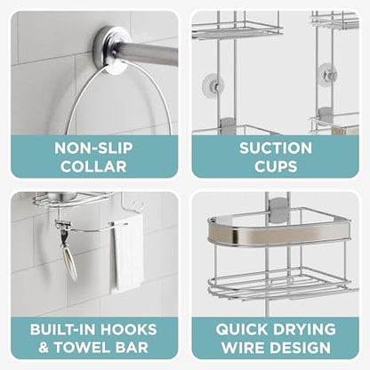 Zenna Home Expanding Shower Caddy, Rust-Resistant, Chrome with Brushed Accents - color: Chrome With Brushed Nickel Accents