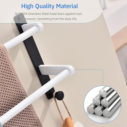 Double Towel Bar with Hooks for Bathroom Wall - 30" Double Layer Stainless Steel Towel Holder Rack, Heavy Duty Long Towel Hanger, White & Black - color: Black & White, size: 30-Inch