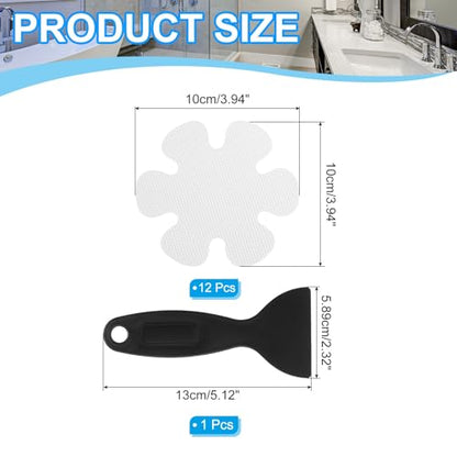 PATIKIL Bathtub Non Slip Stickers 3.9 x 3.9 Inch, 12 Pack Flower Safety Shower Floor Anti Slip Stickers with Adhesive Decals Scraper for Bath Tub Shower Floor Stair, White
