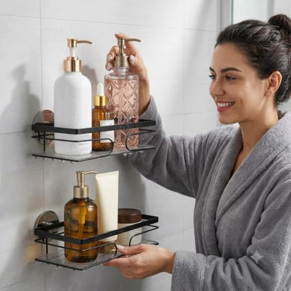 2-Pack Corner Shower Caddy - No Drill Corner Shower Shelves, Rust-Resistant Bathroom Organizer for Shampoo, Soap & Toiletries, Black - style: RECTANGLE