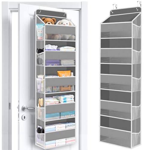 Over The Door Organizer Storage behind Door Hanging Organizer for Nursery | 5 Tier, 10 Side Pockets, Clear Window, Sturdy Construction, Space-Saving Storage for Closet, Bedroom, Bathroom & Nursery - color: Grey, size: 5-Tier