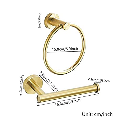 BATHSIR Brushed Gold Toilet Paper Holder & Hand Towel Holder Wall Mount 2 Pieces, Single Post Pivoting Round Modern Bathroom Hardware Towel Ring Toilet Tissue Holder, Bathroom Accessories Set - color: Gold 3