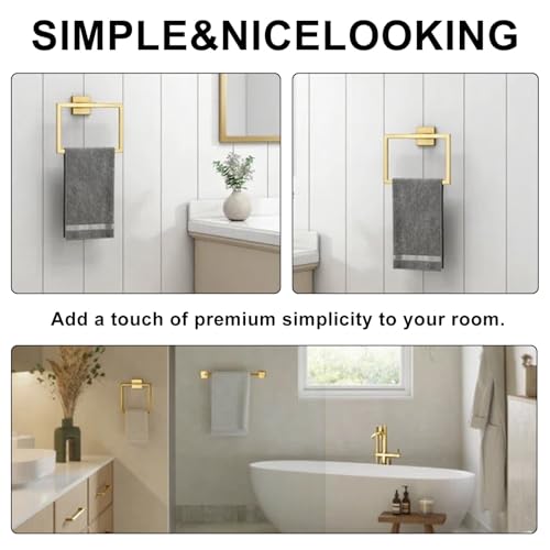 Gold Towel Ring, 2 Pcs | Premium Stainless Steel, Sleek Square Design, Durable Wall-Mounted, Contemporary Bathroom