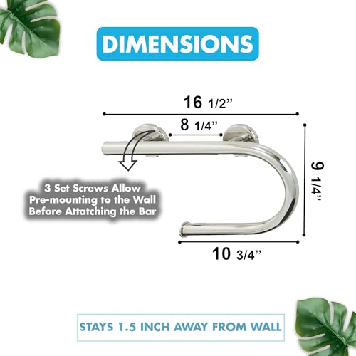 Grab Bar Toilet Paper Holder - Bathroom Safety Aid/304 Stainless/Right/Polished Chrome/ 16.5"x 10" - color: Polished Chrome, Right Hand