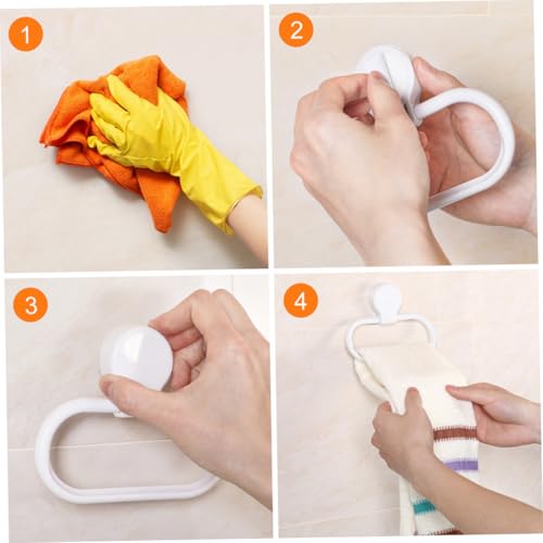 Ipetboom 2pcs Adhesive Wall Towel Holder Hand Towel Ring for Bathroom Impact-Resistant Bathroom Wash Cloth Holder with Strong Reliable Fixation Minimalist White Design for Easy Installation