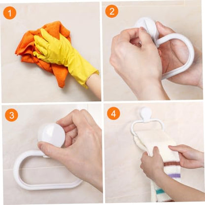 Ipetboom 2pcs Adhesive Wall Towel Holder Hand Towel Ring for Bathroom Impact-Resistant Bathroom Wash Cloth Holder with Strong Reliable Fixation Minimalist White Design for Easy Installation