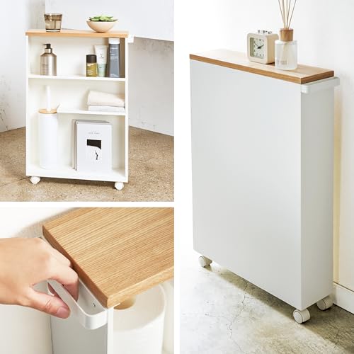 Yamazaki Home Slim Rolling Storage Cart – Narrow Bathroom Storage Cabinet With Handle, Slim Bathroom Storage Cart With Wheels, Easy Assembly, Steel + Wood, White, 27" - Steel - - color: White