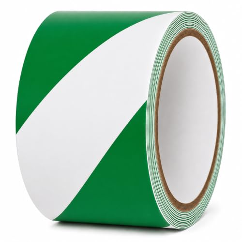 GGR Supplies Green & White Hazard Stripe Tape, 3 inches x 18 Yards | OSHA Compliant High Visibility PVC Vinyl Tape for Floors, Warehouses, Traffic Lanes, and Safety Marking - color: Green & White, size: 3 in. x 18 yds. (72mm)