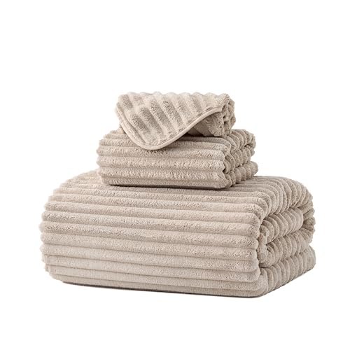 3 Pack Bath Towel Set, 40"x80" Oversized Bath Sheet, Beige | Ultra Soft Microfiber, Lint Free, Quick Dry, Highly Absorbent, Full Body Coverage, 1 Bath Sheet, 1 Hand Towel, 1 Washcloth - color: Beige, size: 3 Piece Towel Set