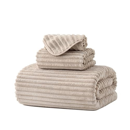 3 Pack Bath Towel Set, 40"x80" Oversized Bath Sheet, Beige | Ultra Soft Microfiber, Lint Free, Quick Dry, Highly Absorbent, Full Body Coverage, 1 Bath Sheet, 1 Hand Towel, 1 Washcloth - color: Beige, size: 3 Piece Towel Set