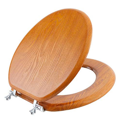 Angel Shield Durable Wood Veneer Natural Toilet Seat Metal Hinged Easy Clean Anti-scratch American Standard(Round,Wood Color) - color: Wood, size: Round-16.5”