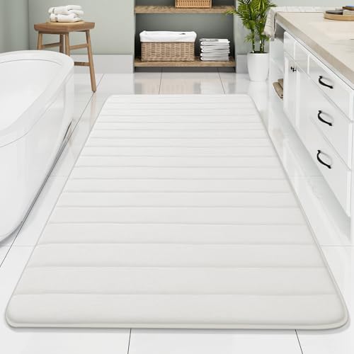 Buganda Memory Foam Bath Mat 70 x 34, Ultra Soft Absorbent Bathroom Rugs | Ivory, Machine Washable Quick Dry Bath Mats for Bathroom Floor, Shower and Tub, Home Decor Accessories - color: Ivory, size: 70" X 34"