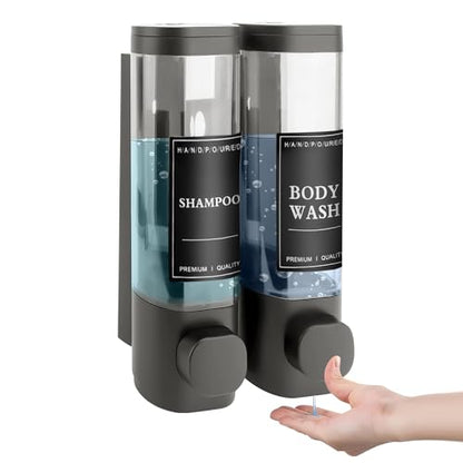 Shampoo and Conditioner Dispenser, 2 Chamber 300ml, Wall Mounted, Gray | Shower Soap Dispenser, Refillable Hand Soap Dispensers, Body Wash Dispenser for Bathroom, Kitchen, Hotel, Home - color: Gray, size: 2 Chamber