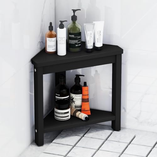 15-Inch Corner Shower Stool, HDPE Waterproof Shower Foot Rest for Shaving Legs, Small Foot Stool for Bathroom, Bathtub (2-Tier, Black) - color: Black