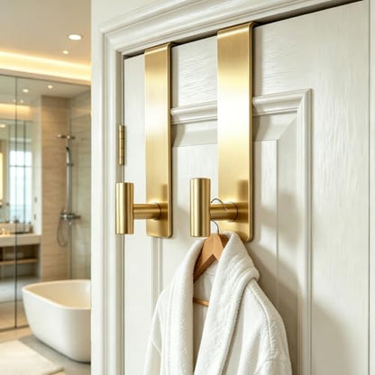 WUIVIUT Over Door Hooks - Non-Slip Dots Door Hanger, Towel Hook for Robe,Heavy Duty Rack Bathroom Hook (Gold, T Shape 2 Pack, Fits 1-3/4'' Thick) - size: T Shape 2 Pack, Gold