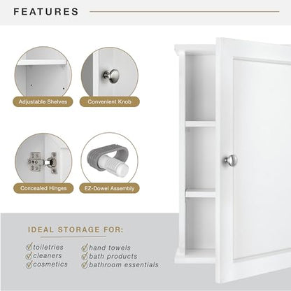 MCS 23x18 White Medicine Cabinet Organizer, Wall Mounted Bathroom Cabinet for Over-The-Toilet Storage, Bathroom Furniture & Restroom Organizer - size: 23x18 1-Door