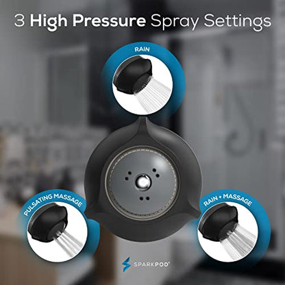 SparkPod High Pressure Shower Head, 3 Inch Fixed Showerhead, Black Matte | Rain, Pulsating & Combo Modes, Helps Boosts Low Water Pressure, Anti-Clog Nozzles, Easy Install - color: 3. Midnight Black Matte