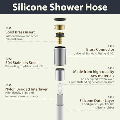 10ft Silicone Rv Shower Head Hose Extra Long Silver | 119 Inches Explosion Proof Anti Winding Showerhead Hose,Used In Showerhead Spray Bidet Flexible Shower Hose Replacement - color: Silver, size: 119 In