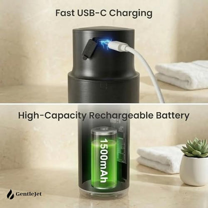 GentleJet CrystalJet Automatic Liquid Soap Dispenser Touchless Sensor, Stainless Steel, USB-C Rechargeable, Waterproof Kitchen & Bathroom Countertop Soap Dispenser, 300 ml - color: Black