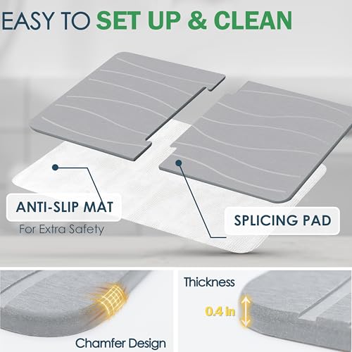 Extra Large Stone Bath Mat 32 x 20 in, Non Slip Quick Dry Diatomite, Gray | Super absorbent surface, easy-care finish, includes non-slip pad, bathroom and dish-drying use - color: Extra Large Gray