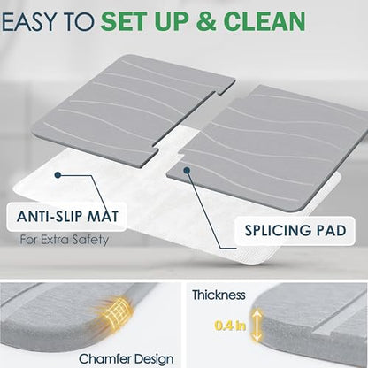 Extra Large Stone Bath Mat 32 x 20 in, Non Slip Quick Dry Diatomite, Gray | Super absorbent surface, easy-care finish, includes non-slip pad, bathroom and dish-drying use - color: Extra Large Gray