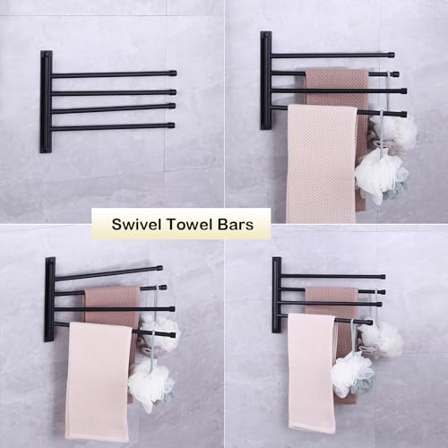 Swivel Hand Towel Bar Bathroom Swing Hanger Towel Rack Holder Matte Black Finish, Wall Mounted, 4-Arm - color: Black