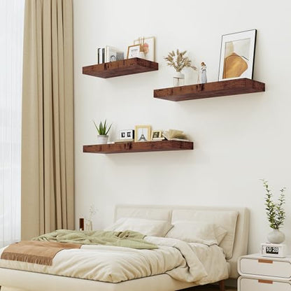 Heimlove 12" Deep Rustic Brown Floating Shelves,Over Toilet Long Wall Mounted Modern Farmhouse 36 inches,Wall Shelves with Invisible Brackets for Bedroom, Bathroom, Living Room, Kitchen, Set of 1 - color: Rustic Brown, size: 35.4"W x 11.6"D x 2"H, 1 Pack