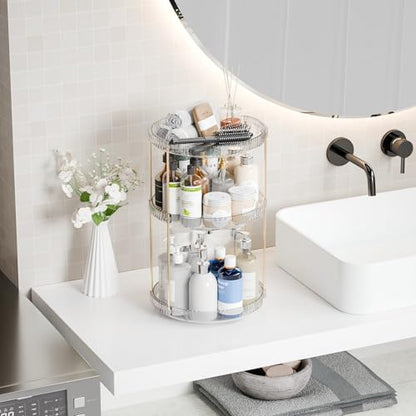 Acrylic 360 Rotating Makeup Organizer and Perfume Organizer,3 Tier Make Up Holder and Acrylic Skincare Organizers for Countertop,Vanity,Bathroom,Clear Spinning Beauty Organizer for Face Product - size: 3 Tier