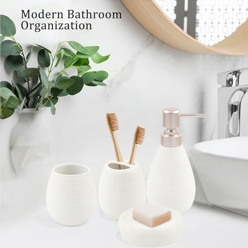 CERBIOR Bathroom Accessories Set,4 PCS Ceramic Bath Accessory,White | Includes Toothbrush Holder, Toothbrush Cup, Soap Dish for Decorative Countertop and Housewarming Gift - style: White