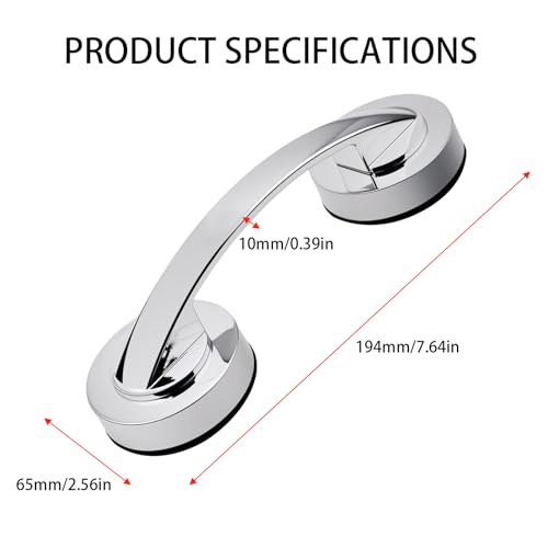 Suction Cup Handle for Glass Shower Door, Window, Suction Grab Bars, Sliding Doors Handle for Bathroom Cabinets Wardrobes, Silver