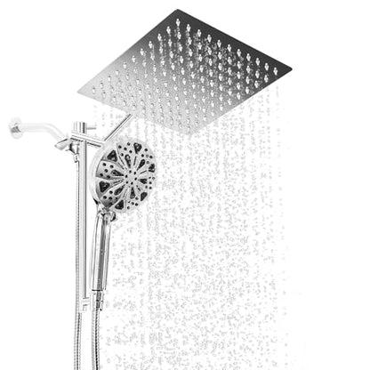 10" Metal Rainfall Shower Head with Handheld Combo, High Pressure Shower heads with 10 Spray Modes, Adjustable Extension Arm,71 Inches Hose and Integrated holder for Easy Fixing,Chrome