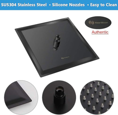 NearMoon Square Rain Shower Head With Extension Arm, Large Stainless Steel Rainfall Shower-Waterfall Full Body Coverage (16 Inch, Matte Black) - color: Matte Black, size: 16 Inch