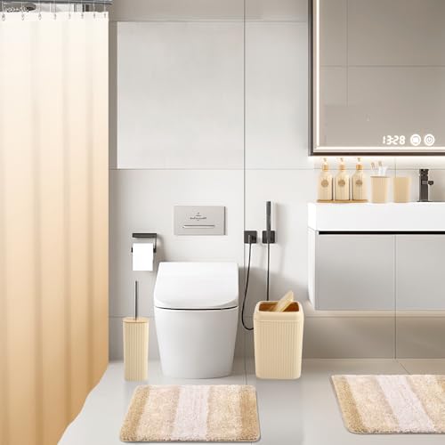 32PCS Bathroom Sets with Shower Curtain and Rugs Beige Bathroom Accessories Set Shower Curtain Set 3PCS Lotion Soap Dispenser Bathroom Accessories with Black Bathroom Decor - size: Bath Set+Shower Curtain+Bath Rugs, style: Beige
