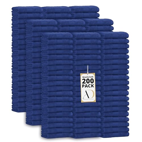100% Cotton Washcloths 12x12 Inches, 600 GSM, Soft & Absorbent, Durable, Set of 200, Navy Blue - color: Navy, size: Washcloth Set of 200