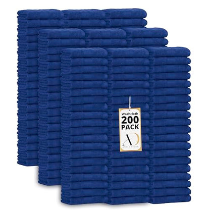 100% Cotton Washcloths 12x12 Inches, 600 GSM, Soft & Absorbent, Durable, Set of 200, Navy Blue - color: Navy, size: Washcloth Set of 200