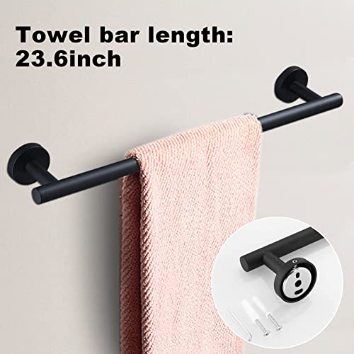 8 Pieces Bathroom Towel Rack Set, Includes 2PCS 23.6 inch Towel bar, 2PCS Towel Hook, 2 PCS Towel Ring, 2PCS Toilet Paper Holder-Matte Black Bathroom Accessories Sets - color: Matte Black, size: 8pcs-24inch