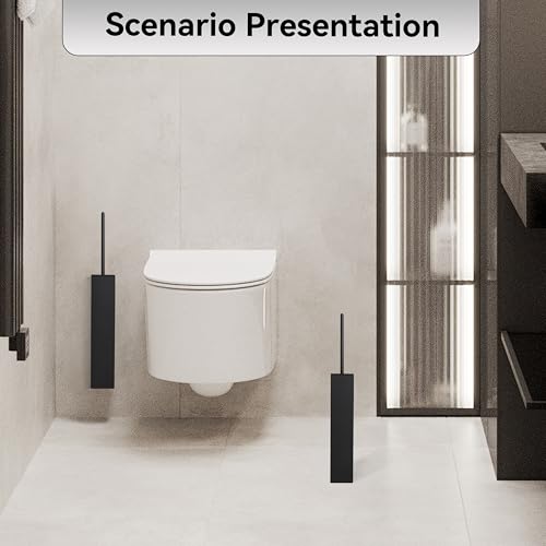Matte BlackToilet Brush with Holder,Durable Cleaning Toilet Bowl Brushes with Holders - color: Matte Black
