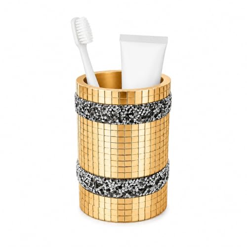 Gold Mosaic Toothbrush Tumbler Cup, Shiny Bathroom Organizer | Multi-Functional Storage for Makeup Brushes，Razors，Eyebrow，Pencils, Decorative Bathroom Accessory - size: Toothbrush Cup