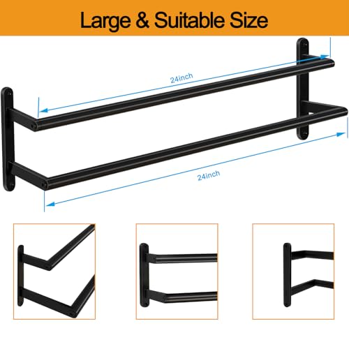 Double Towel Bar, 24Inch Towel Rack for Bathroom, Stainless Steel Double Bath Towel Bar, Wall Mounted Towel Holder, Double Towel Rod Towel Rail Hanger for Wall, Kitchen (Matte Black) - color: Black-24inch-b