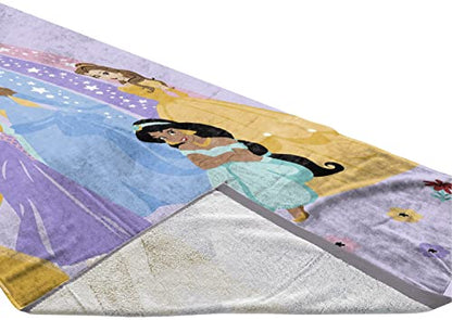Jay Franco Disney Princess Rainbow Bath/Pool/Beach Towel - Super Soft & Absorbent Fade Resistant Cotton Towel Features Belle, Rapunzel, Jasmine, & Tiana - Measures 28 x 58 inches - color: Purple - Princess