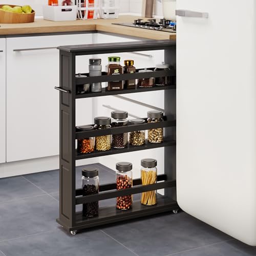 Lavish Home 3 Tier Slim Utility Rolling Storage Cart, Black, 25”W x 5.7”D | Narrow Rolling Cart Storage Organizer with Handle and Wheels for Bathroom, Laundry Room, and Kitchen, Pull-Out Home Organizer - color: Black, size: 25”W x 5.7”D
