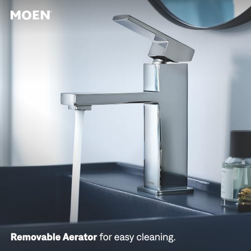Moen Revyl Chrome One-Handle Single Hole Modern Bathroom Sink Faucet with Optional Deckplate and Spring Loaded Drain Assembly, 84771 - color: Chrome