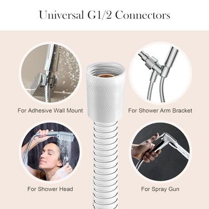 Shower Hose, 79 Inches Extra Long Stainless Steel Handheld Shower Head Hose Replacement with Brass Insert and Nut, Flexible Hose Extension for Hand Held Shower Head - color: White