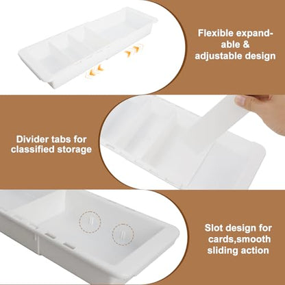 2 Pack Expandable Deep Drawer Organizer with Dividers, Sliding Drawer Tray | Adjustable Plastic Drawer Organizer with Removable Dividers for Kitchen, Bathroom, Bedroom & Desk Utensil Sorting, White