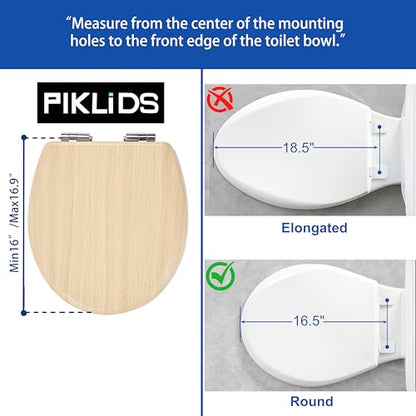 Toilet Seat, Slow Close, Premium Moulded Wood, Quick Release, Nordic Light Oak Look, PIKLiDS, Laminated Woodgrain Finish (Round) - size: Round