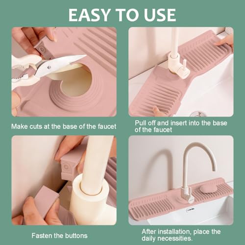 24 Inch Upgraded Draining Mat Folding faucet Mat for Bathroom Sink Splash Guard 7° Slope with Button Lock Water Draining Pad for Kitchen Bathroom Bar(Pink) - color: Pink